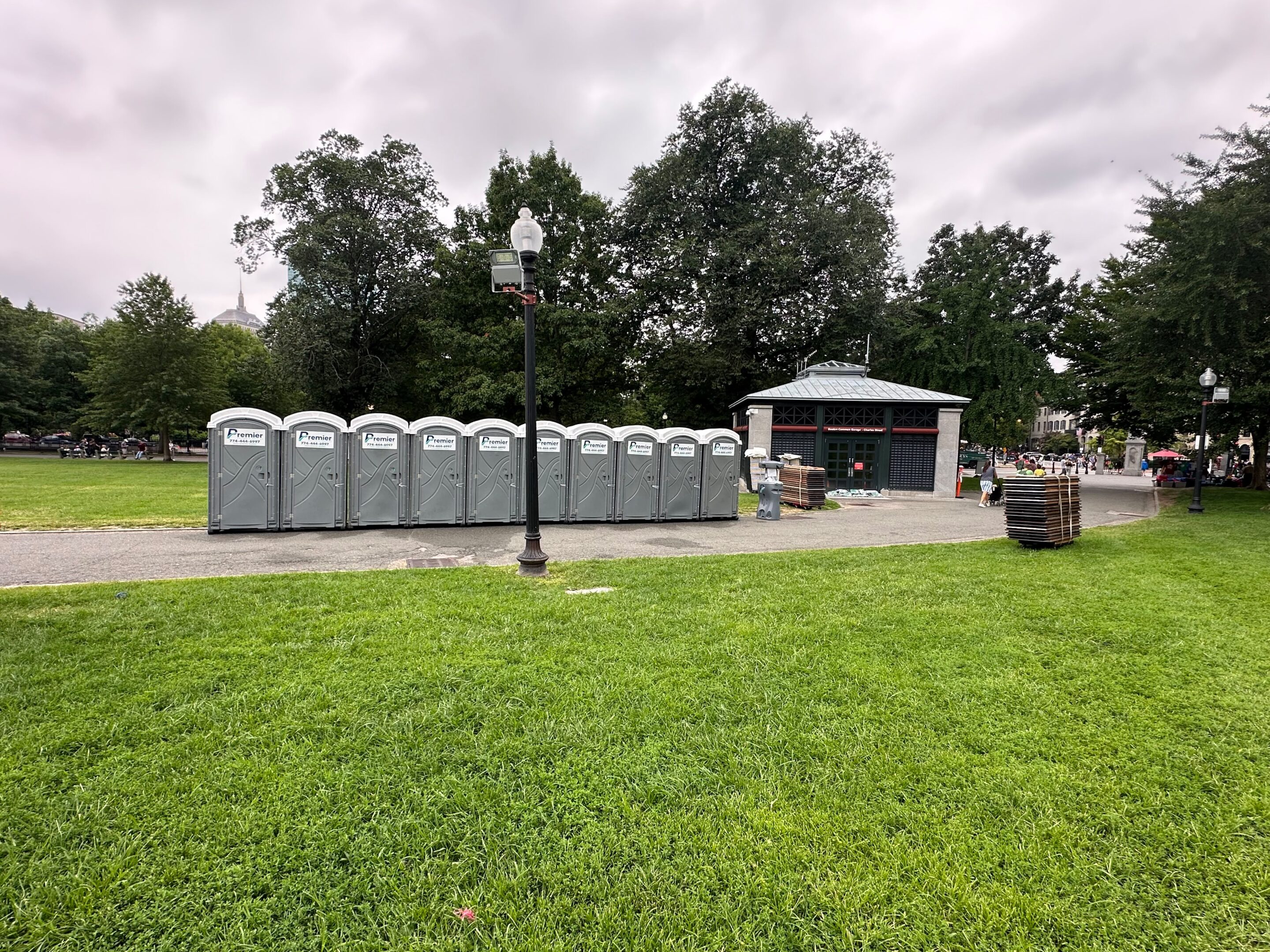 Premier portable toilets lined up at Boston Common for a large public event